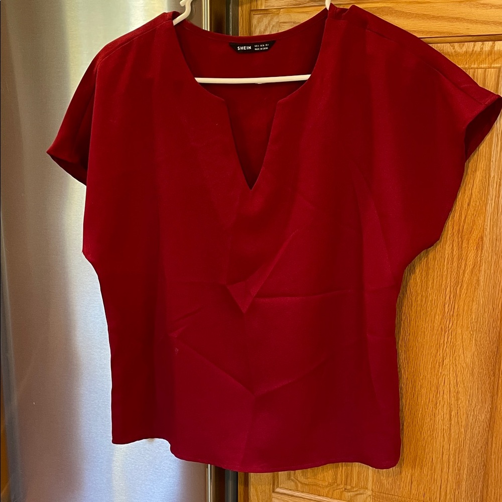 Deep Red V-Neck Blouse